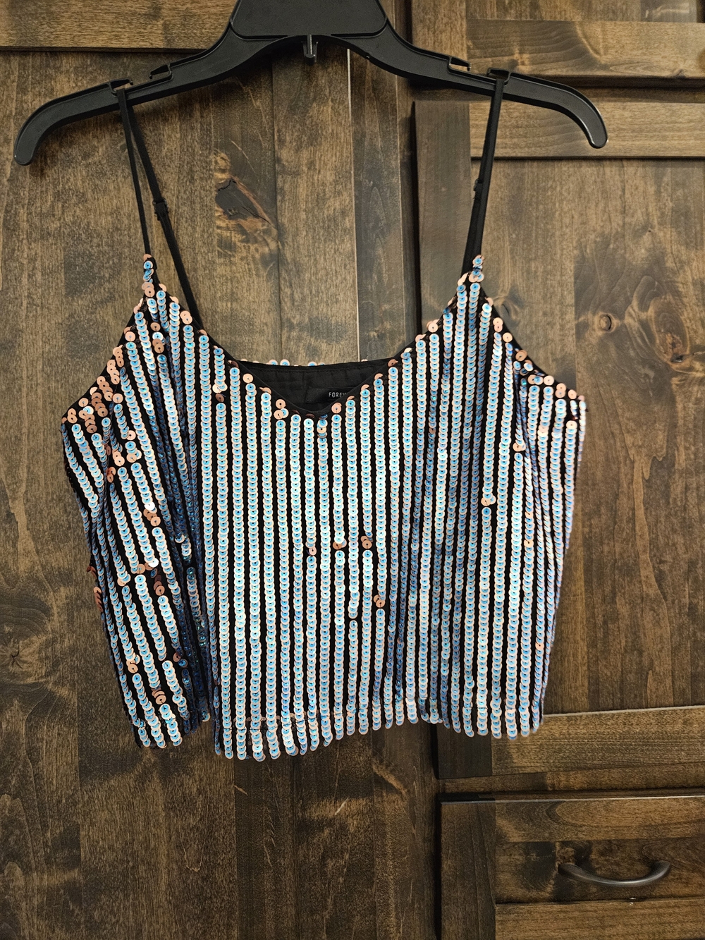 Sequin Striped Spaghetti Strap Crop Top